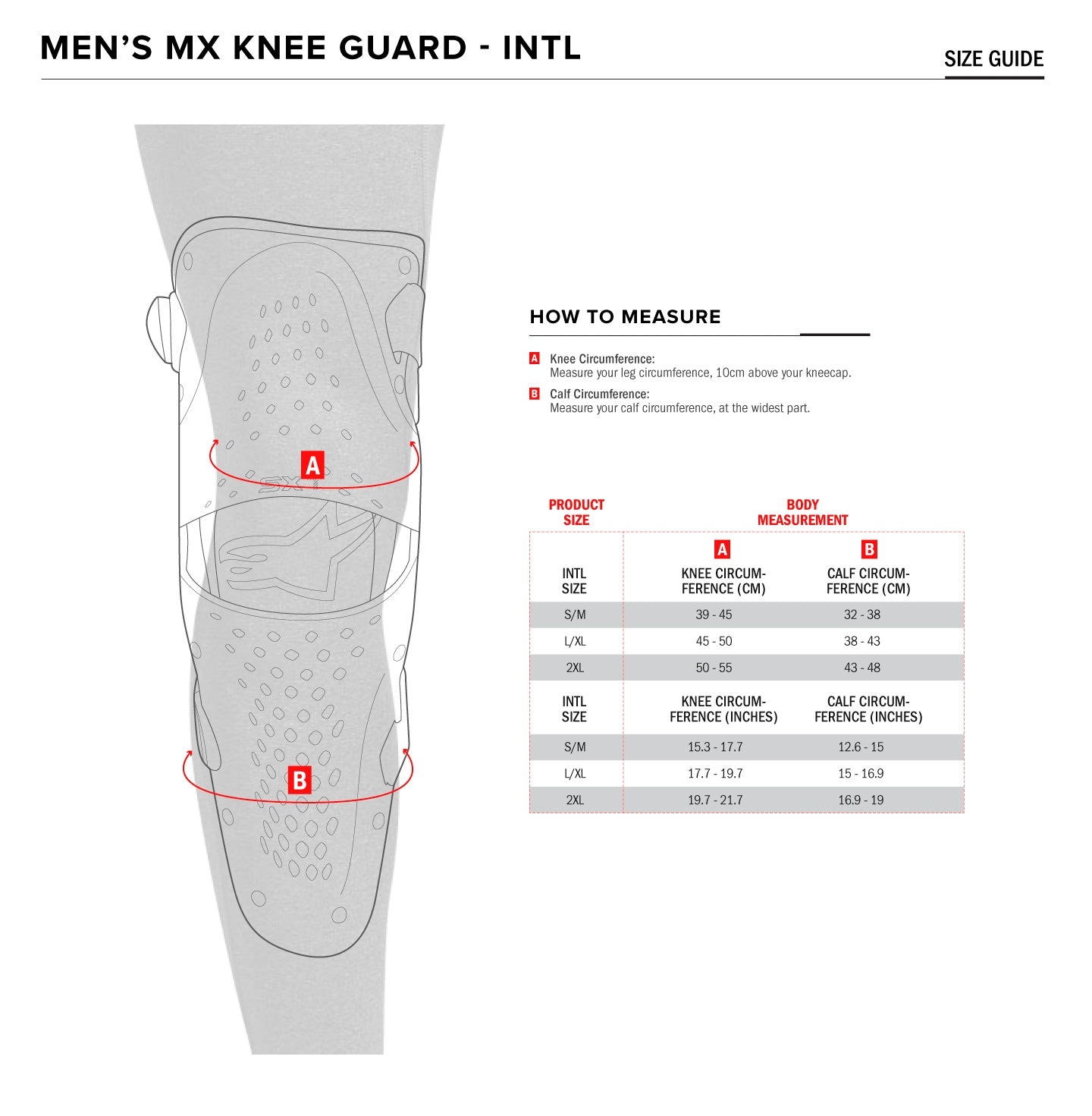 Alpinestars - SX1 Knee Guards Size Guide