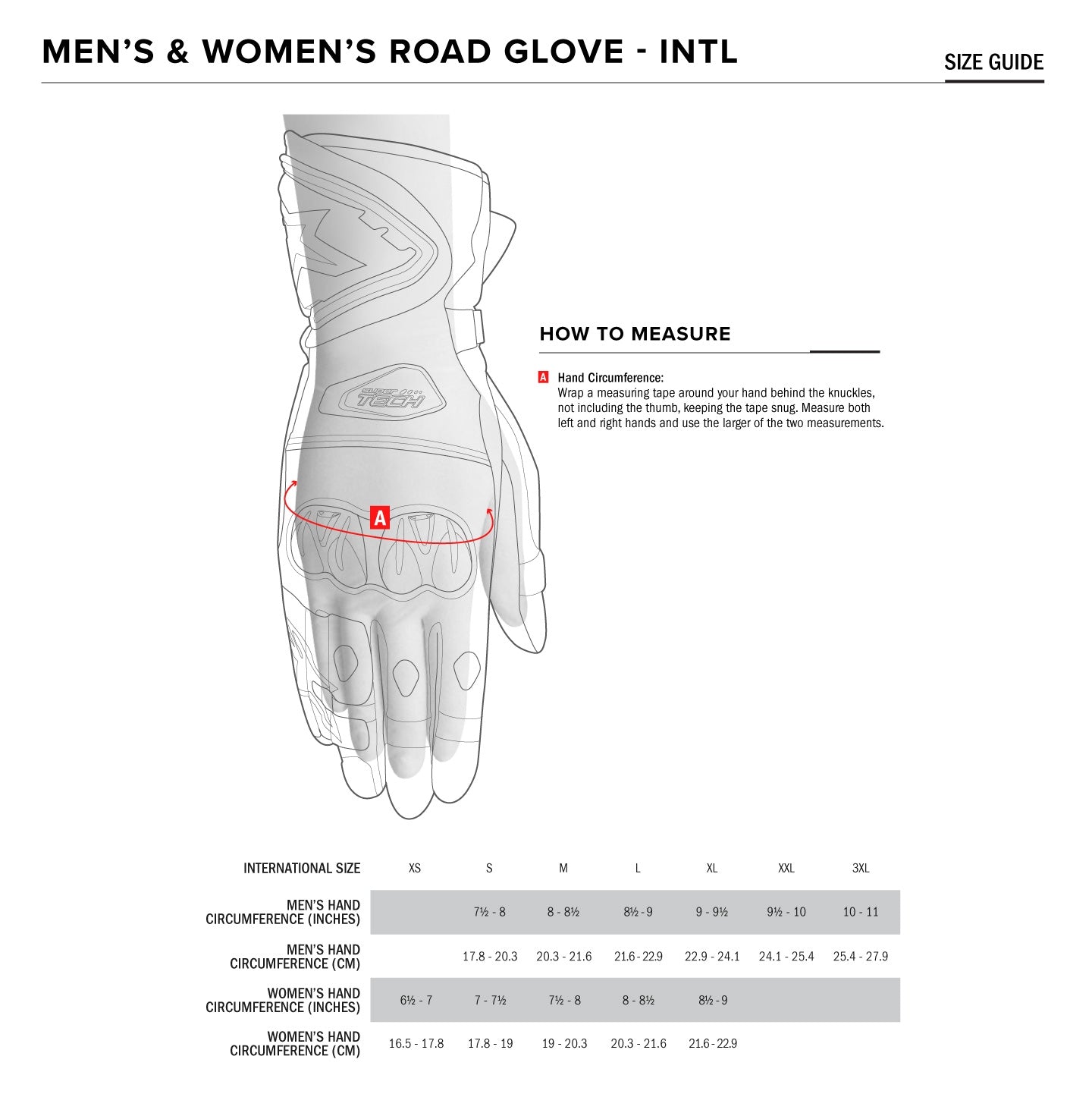 Alpinestars - SP 8 V2 Road Gloves Size Guide