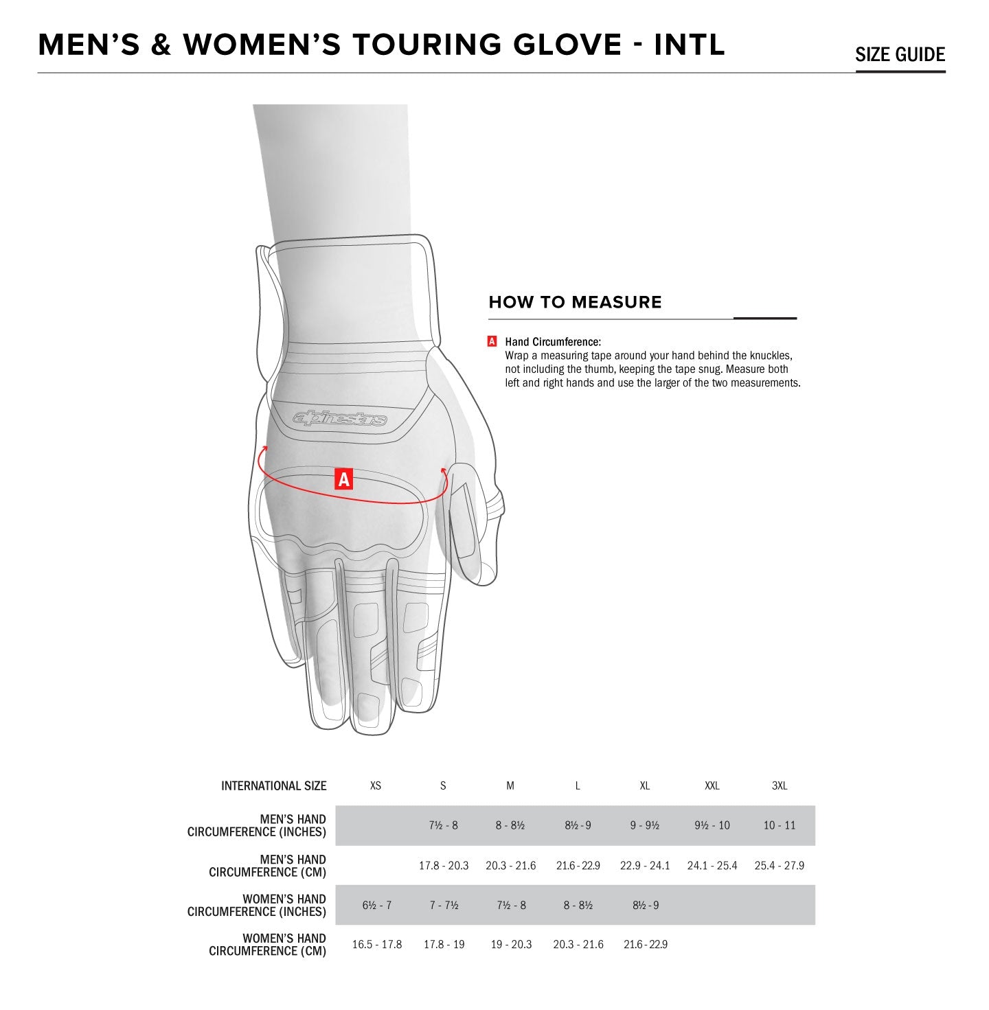 Alpinestars - GP Pro R4 Black Gloves Size Guide
