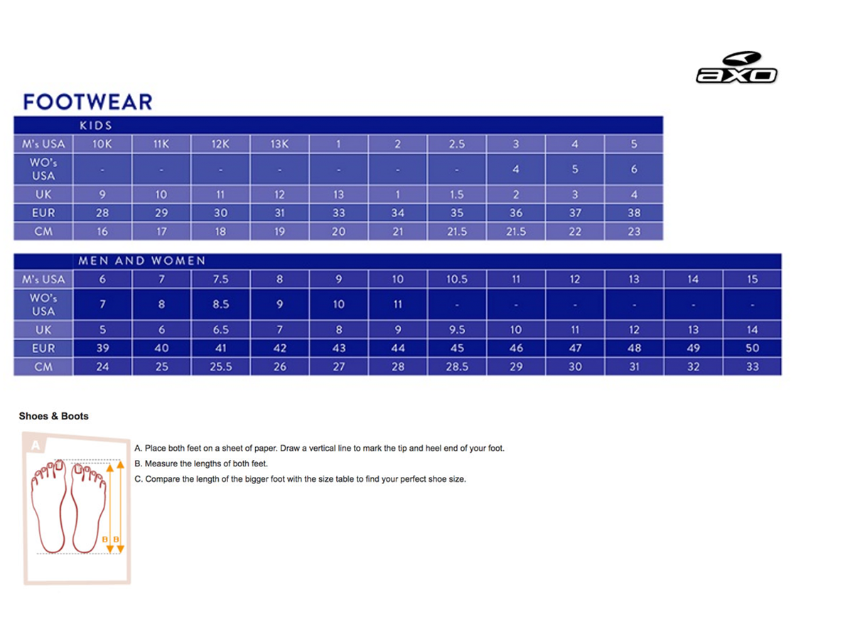 AXO - Striker 9 To 5 Road Shoes Size Guide