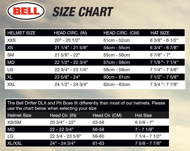 Bell - SX-1 Stack Helmet Size Guide