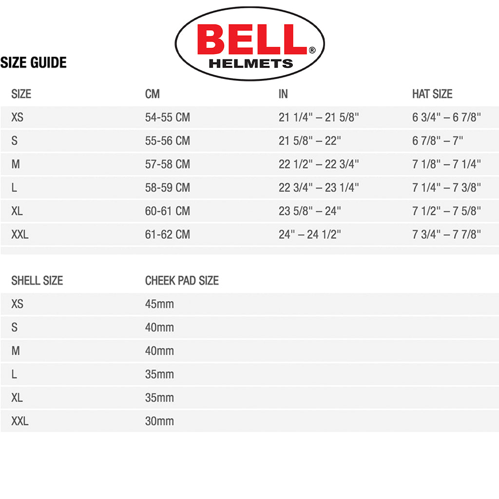 Bell - Moto-9S Flex Sprint Helmet Size Guide