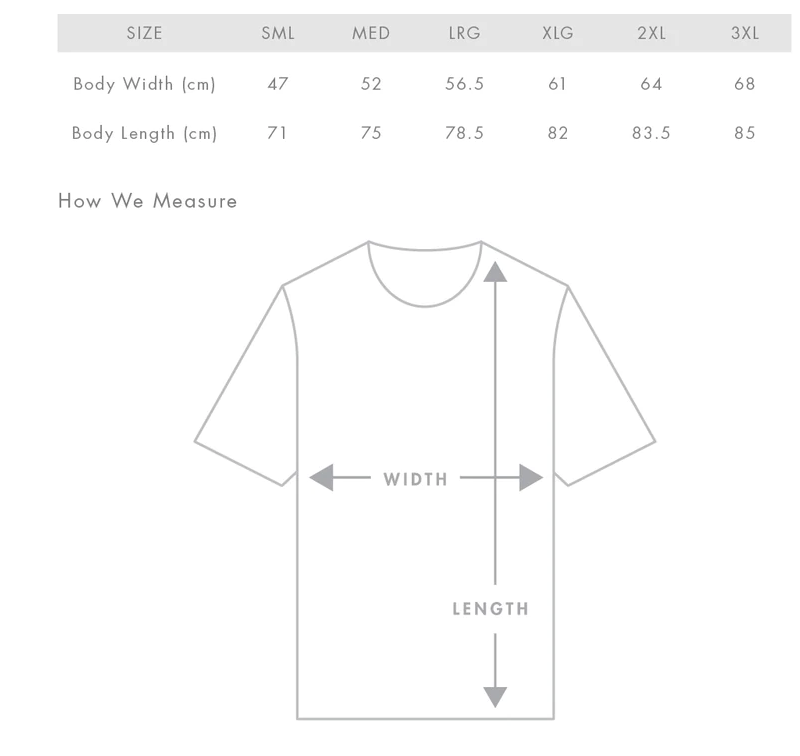 Death Collective - Black Sammy Tee Size Guide