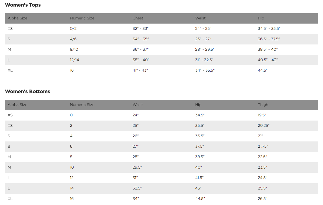 Fox - 2018 Womens 180 Jersey Size Guide