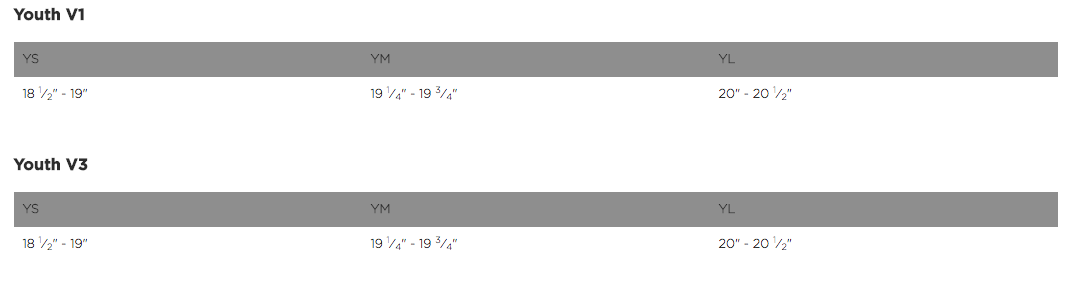 Fox - 2018 V1 Youth Halyn Helmet Size Guide