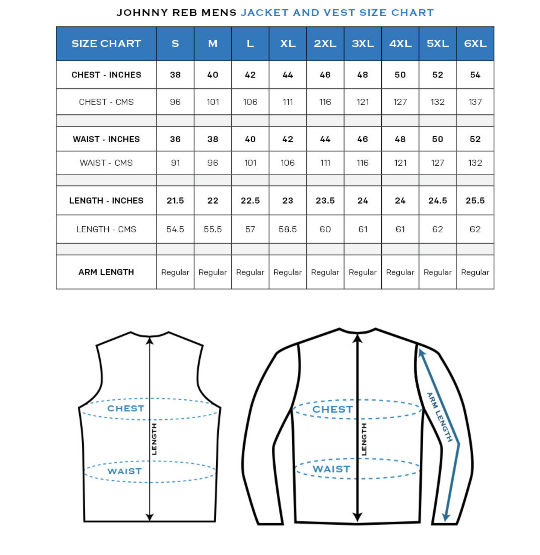 Johnny Reb - Capricorn Leather Vest Size Guide