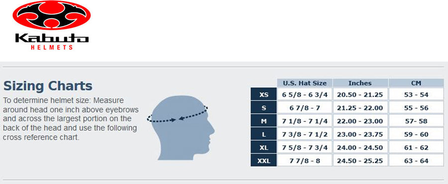 Kabuto - RT33 SP1 Helmet Size Guide