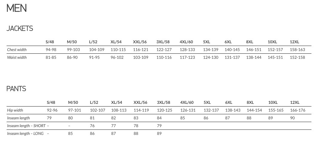 Macna - Vision Vest Size Guide