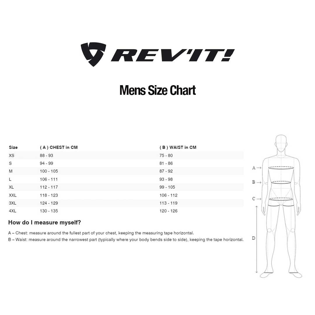 Rev-It - Pacific 2 H2O Yellow Rain Suit Size Guide