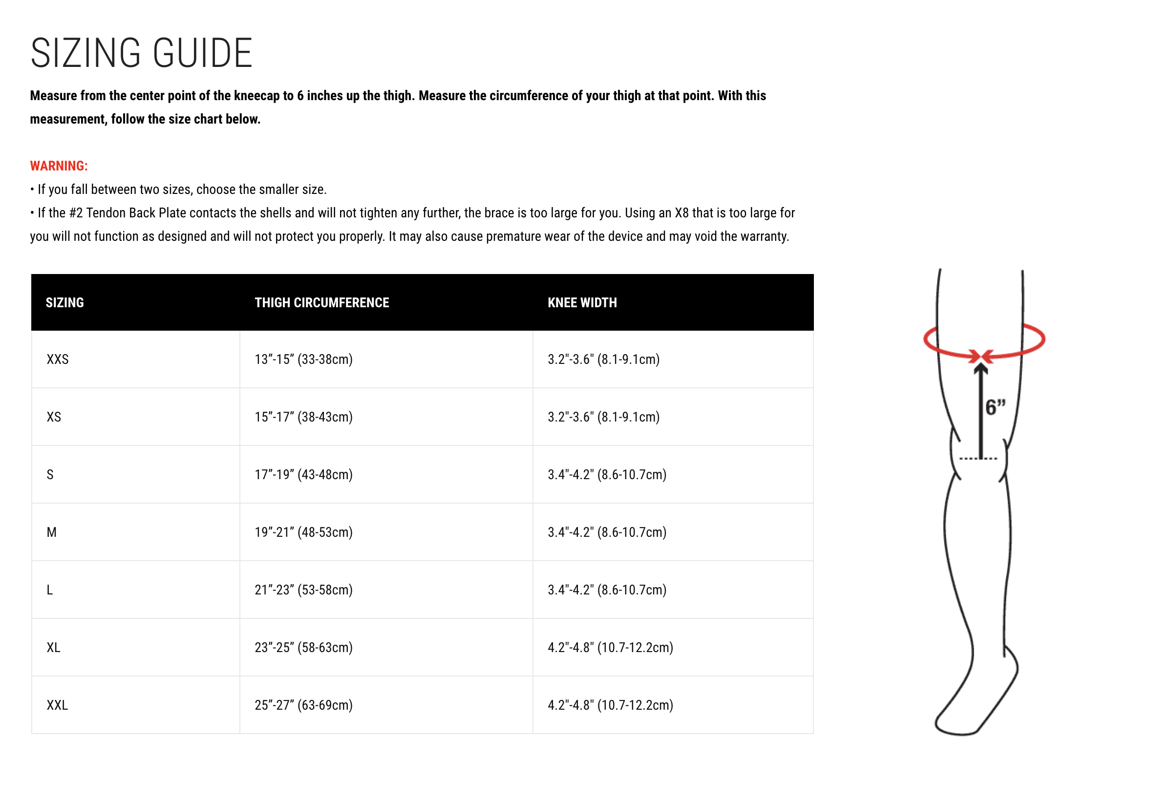 Mobius - X8 Grey/Black Knee Braces (Pair) Size Guide