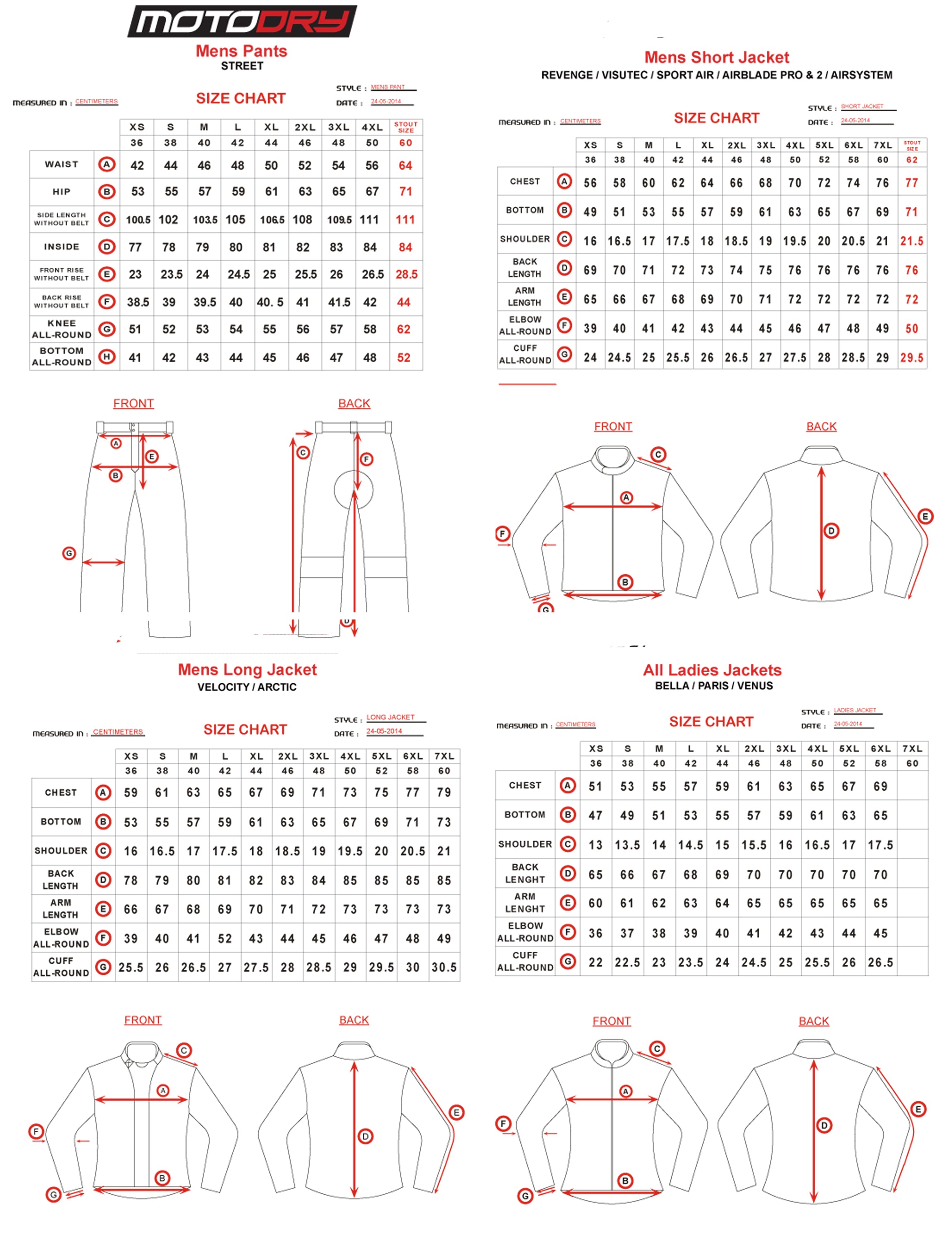 Moto Dry - RC-1 Vented Leather Gloves Size Guide