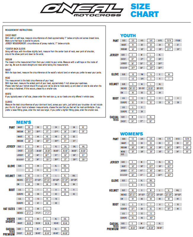 Oneal - 2017 5 Series Wingman Helmet Size Guide