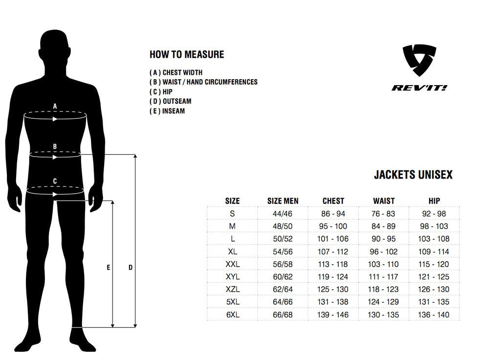 Rev-It - Off Track Camo Adventure Jacket Size Guide