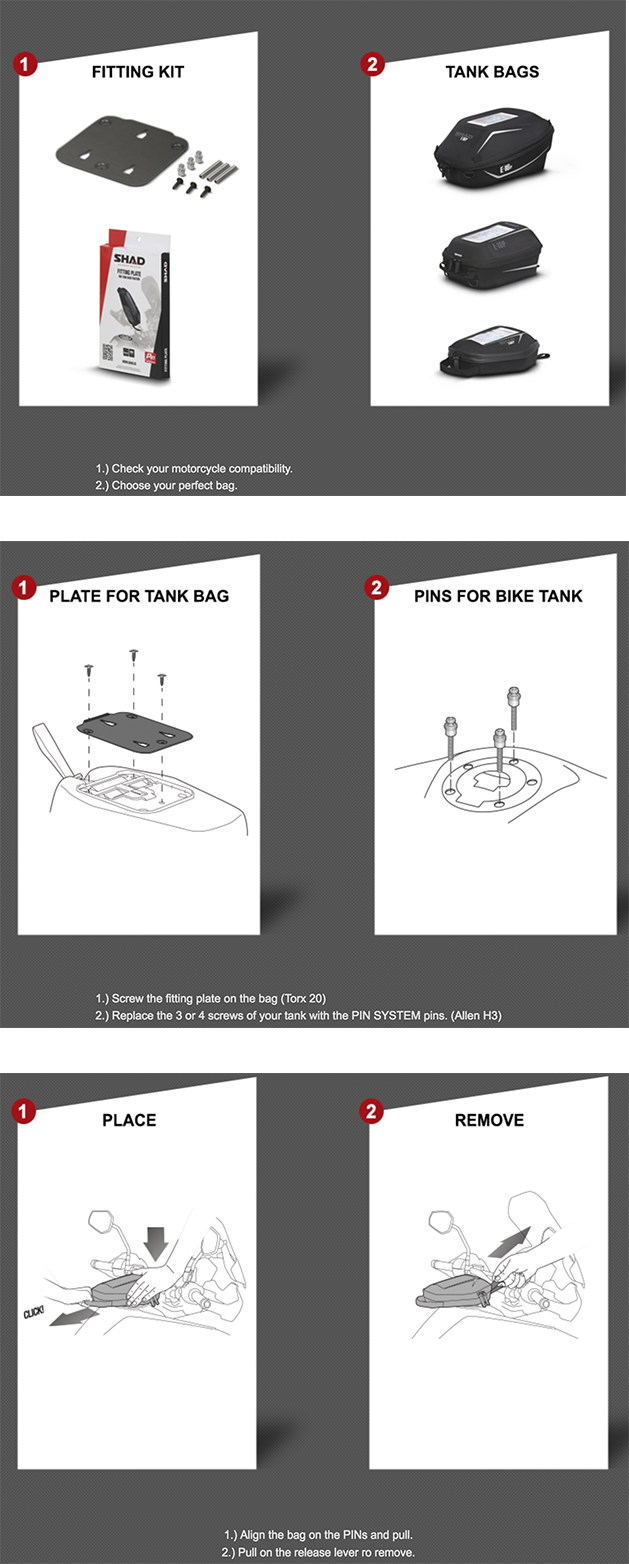 Shad - Pin System Tank Bag - 5L Size Guide