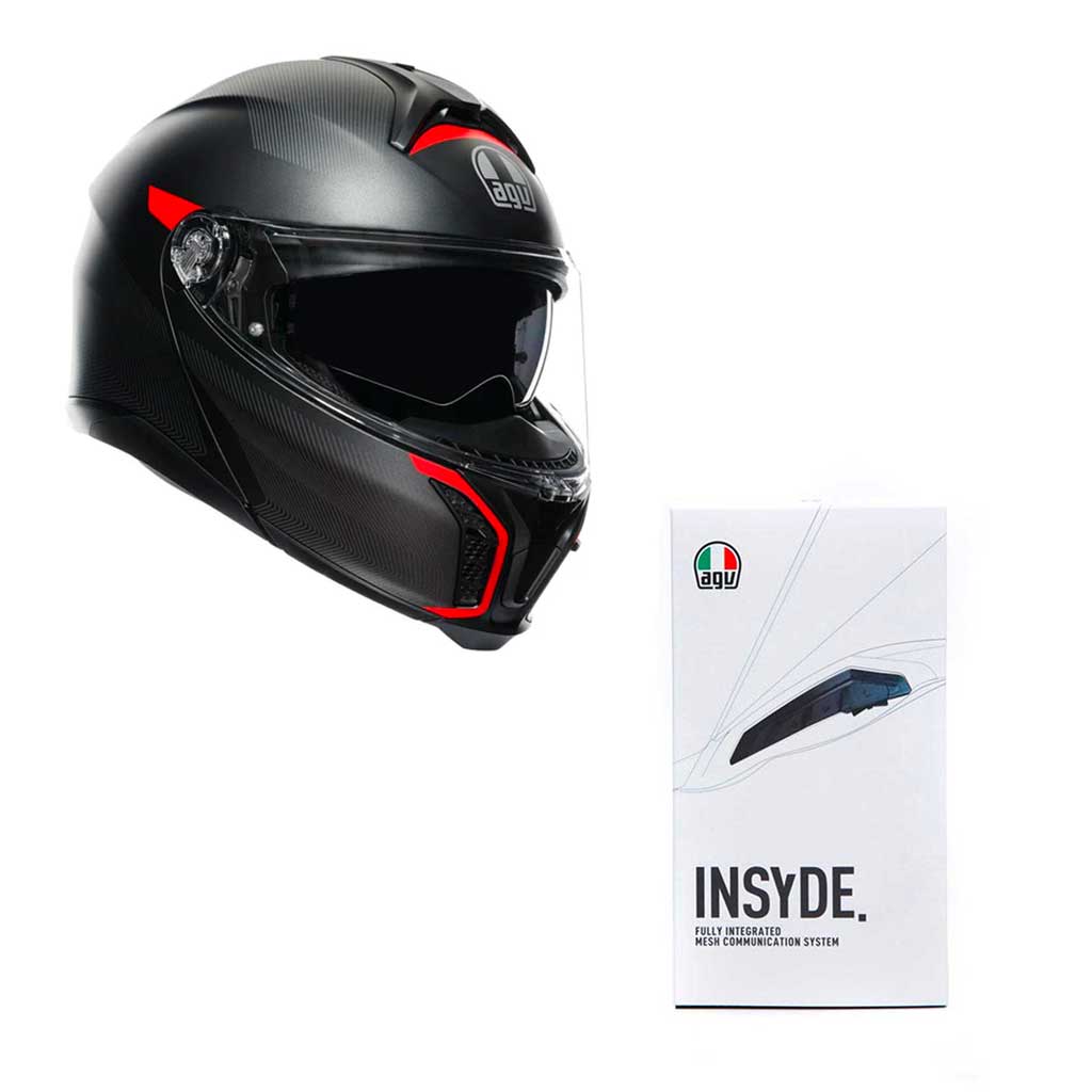 AGV Tourmodular Grey Red Helmet Intercom Sys AMA Warehouse