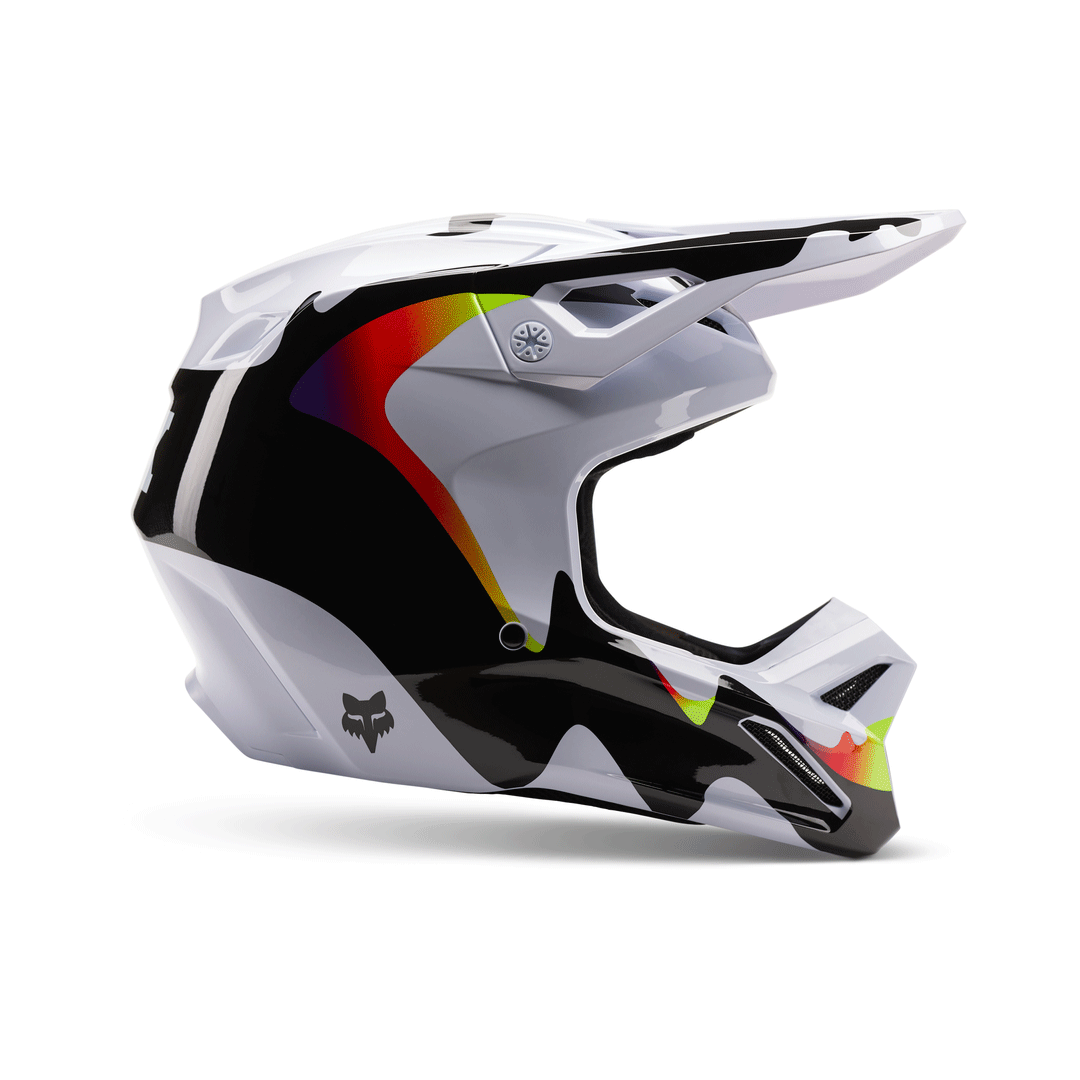 White and store black fox helmet