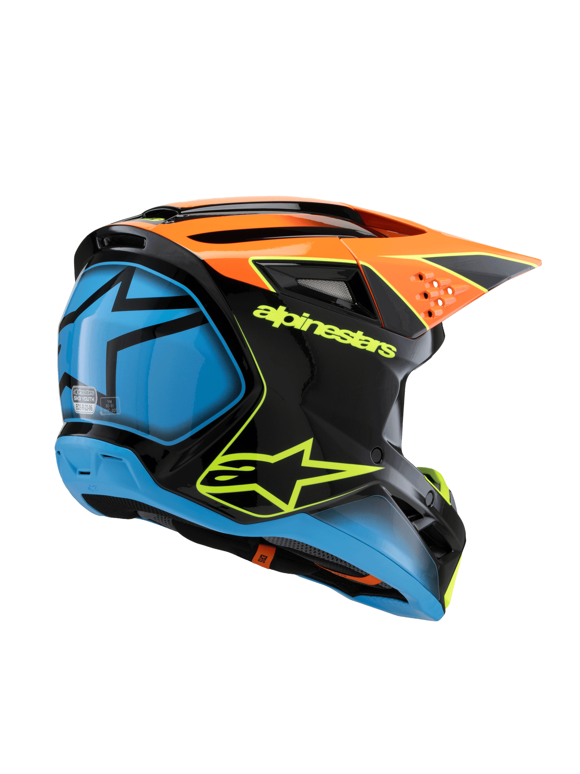 Alpinestars - 2025 SM3 Youth Fray Black Orange Yellow Glossy MX Helmet