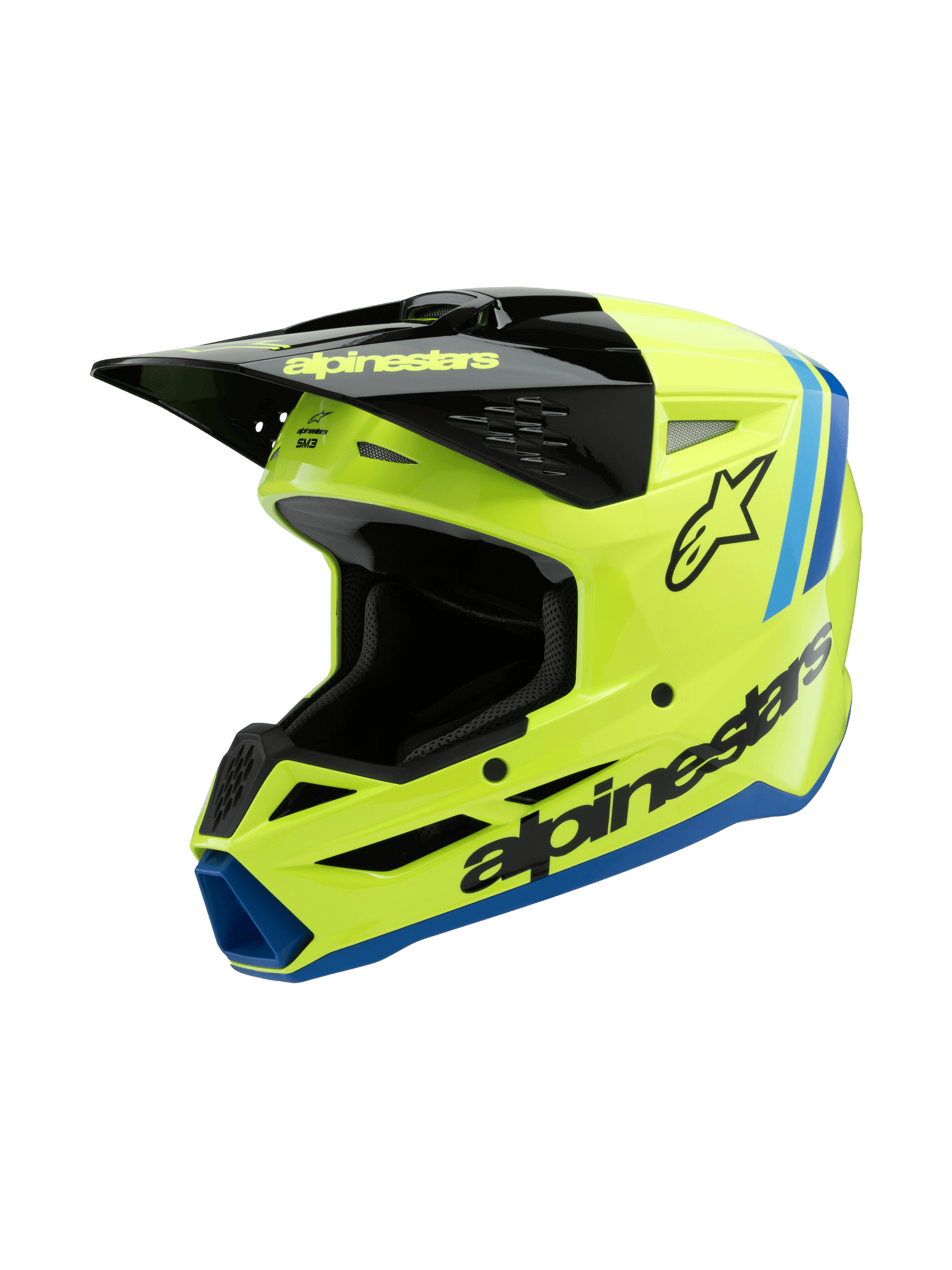 Alpinestars - 2025 SM3 Youth Radium Yellow Black Blue Glossy MX Helmet