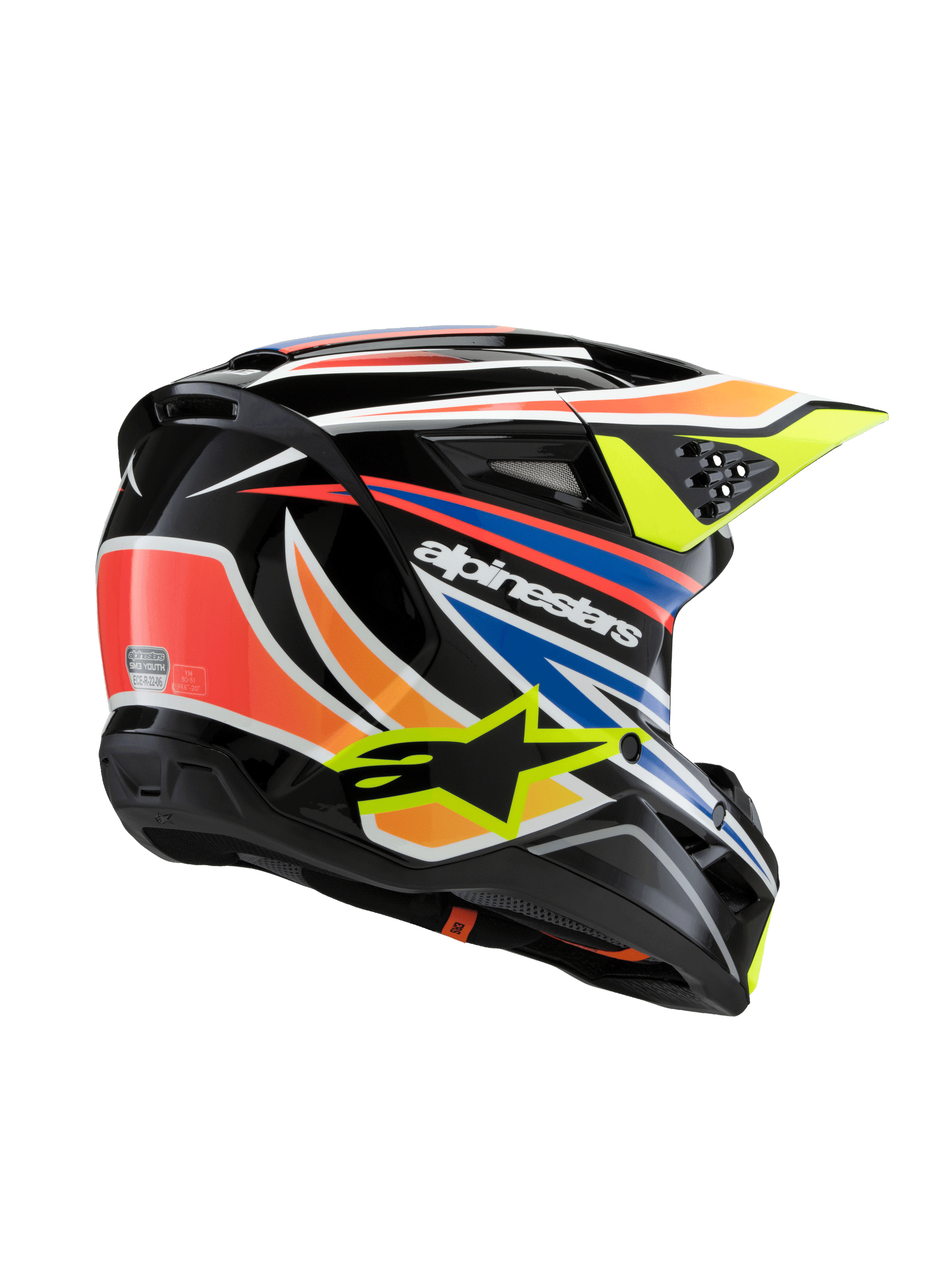 Alpinestars - 2025 SM3 Youth Wurx Black Yellow-Fluro Blue Red Glossy MX Helmet