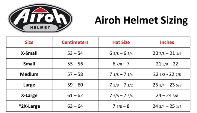 Airoh - Spark Cyrcuit Matt Black/Yellow Helmet Size Guide