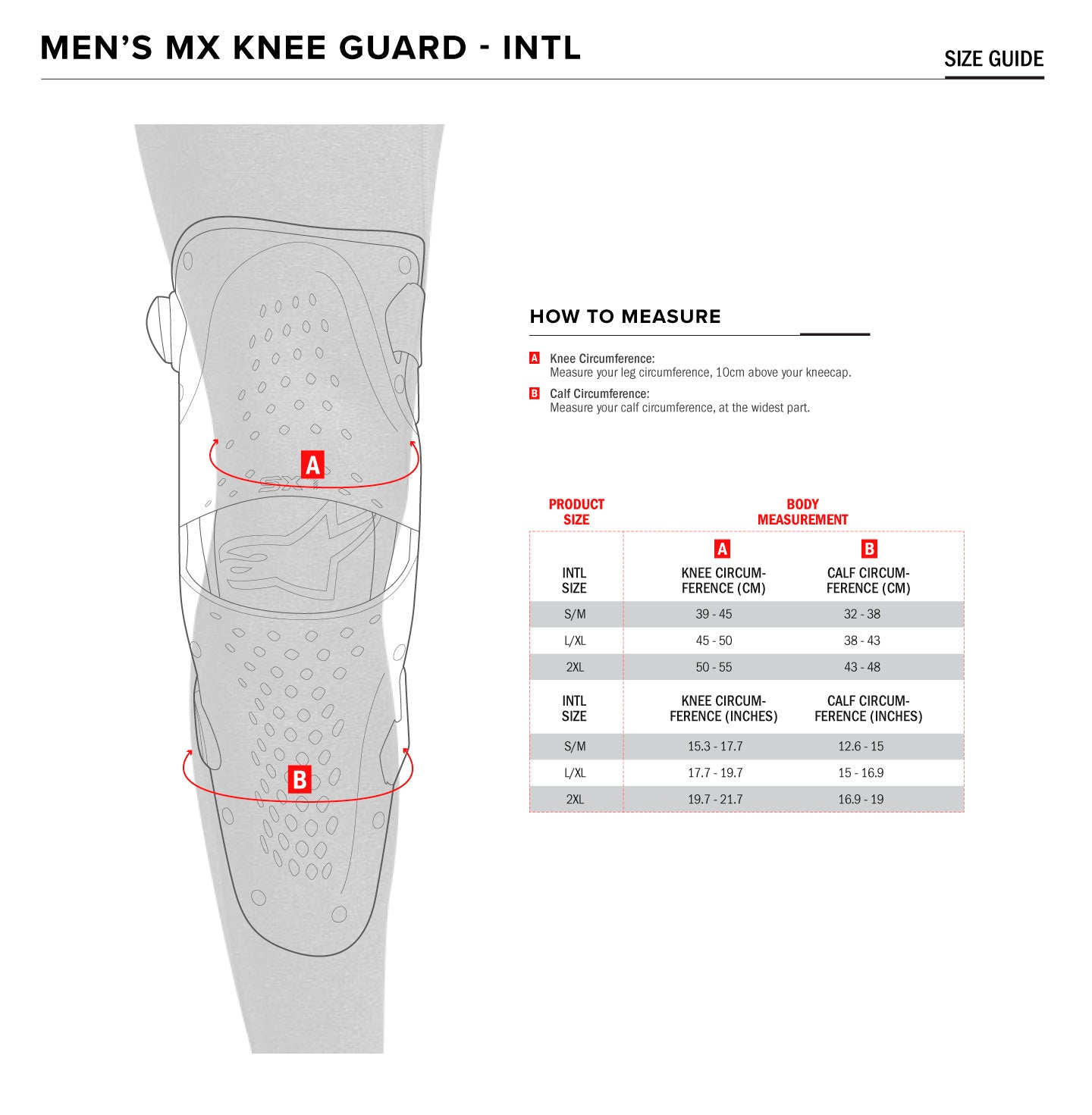 Alpinestars - SX-1 V2 Knee Guards Size Guide