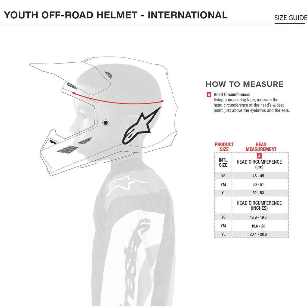 Alpinestars - Youth SM3 Falcon Purple/White/Black/Pink Helmet Size Guide