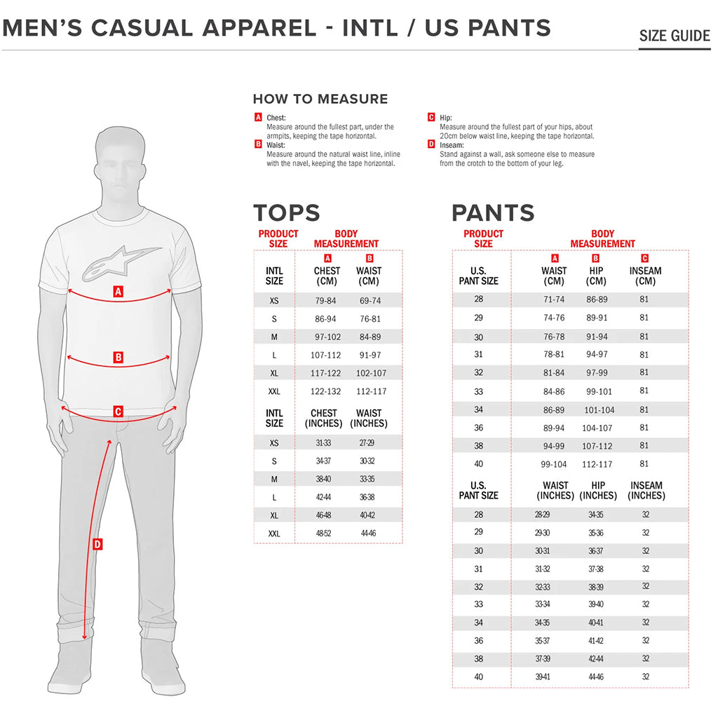 Alpinestars - Linear Wordmark 2.0 Black/White Tee Size Guide