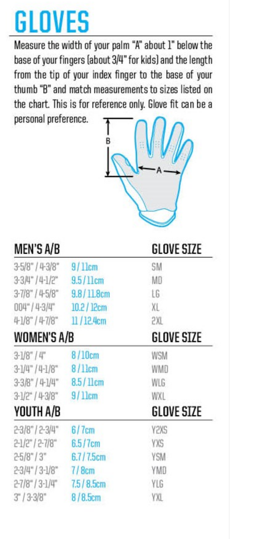 Alpinestars - 2022 Radar Blue/Red Gloves Size Guide