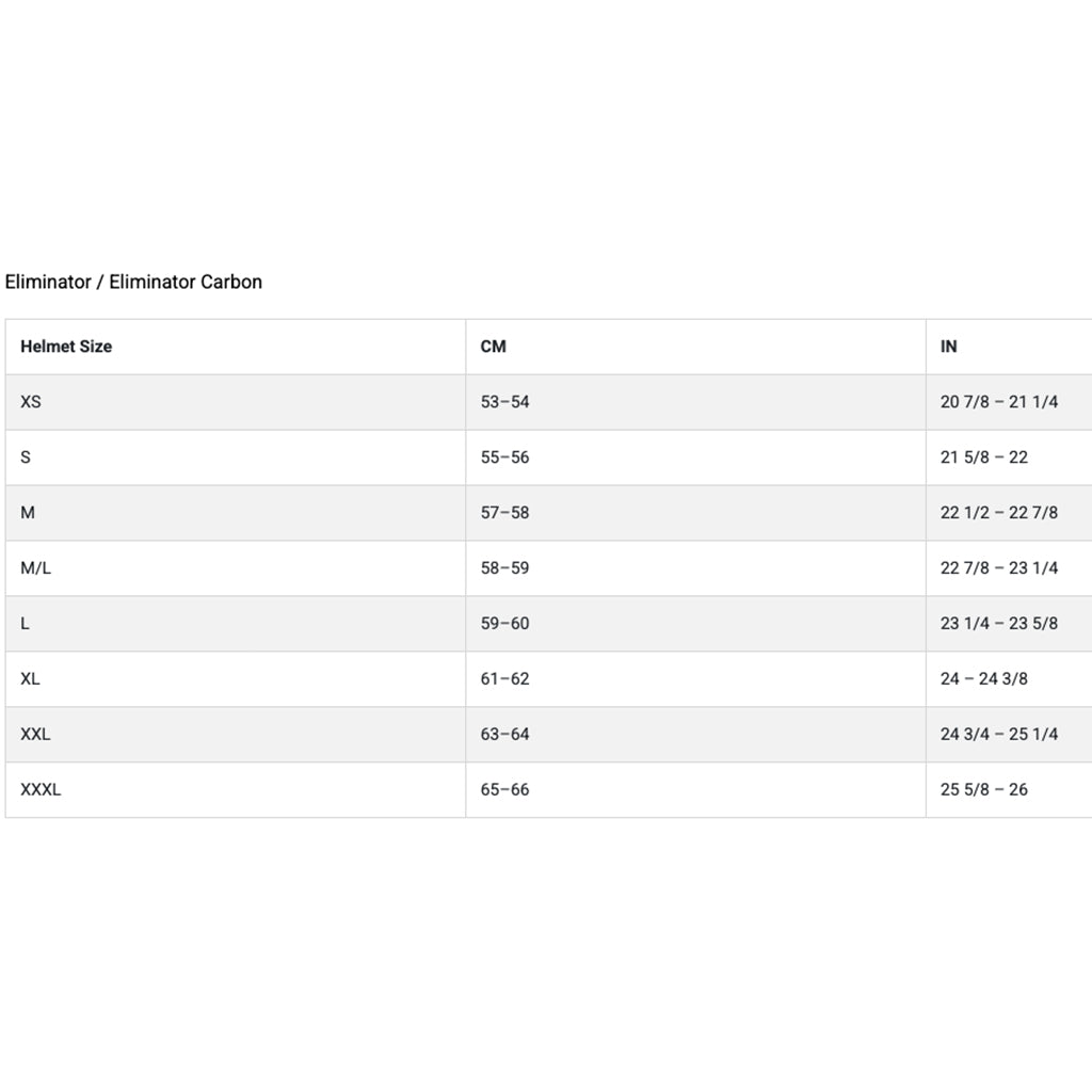 Bell - Eliminator Menace Red/Black Full Face Helmet Size Guide