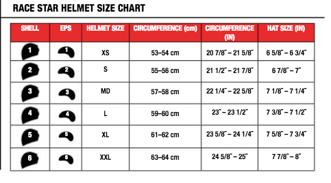 Bell - Pro Star Tracer Helmet Size Guide