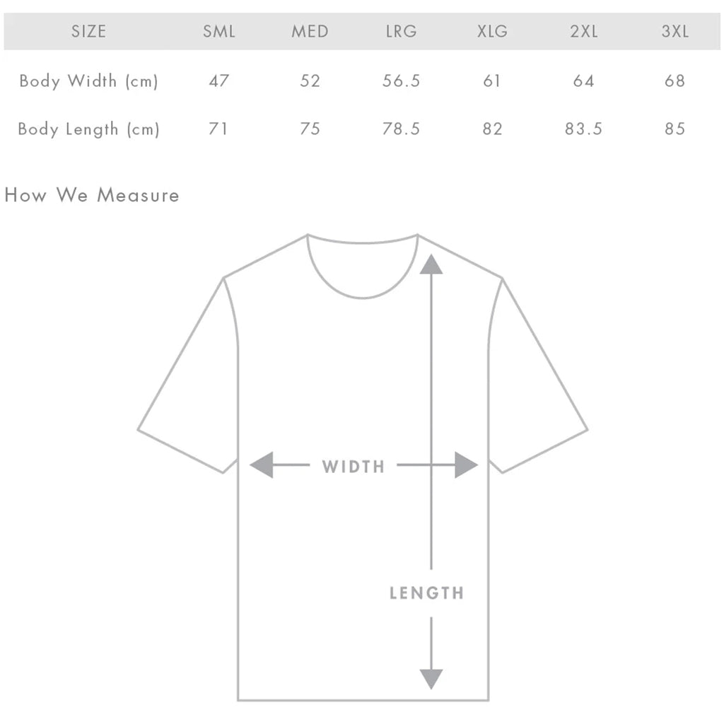 Death Collective - Burnin' Gas Tee Size Guide