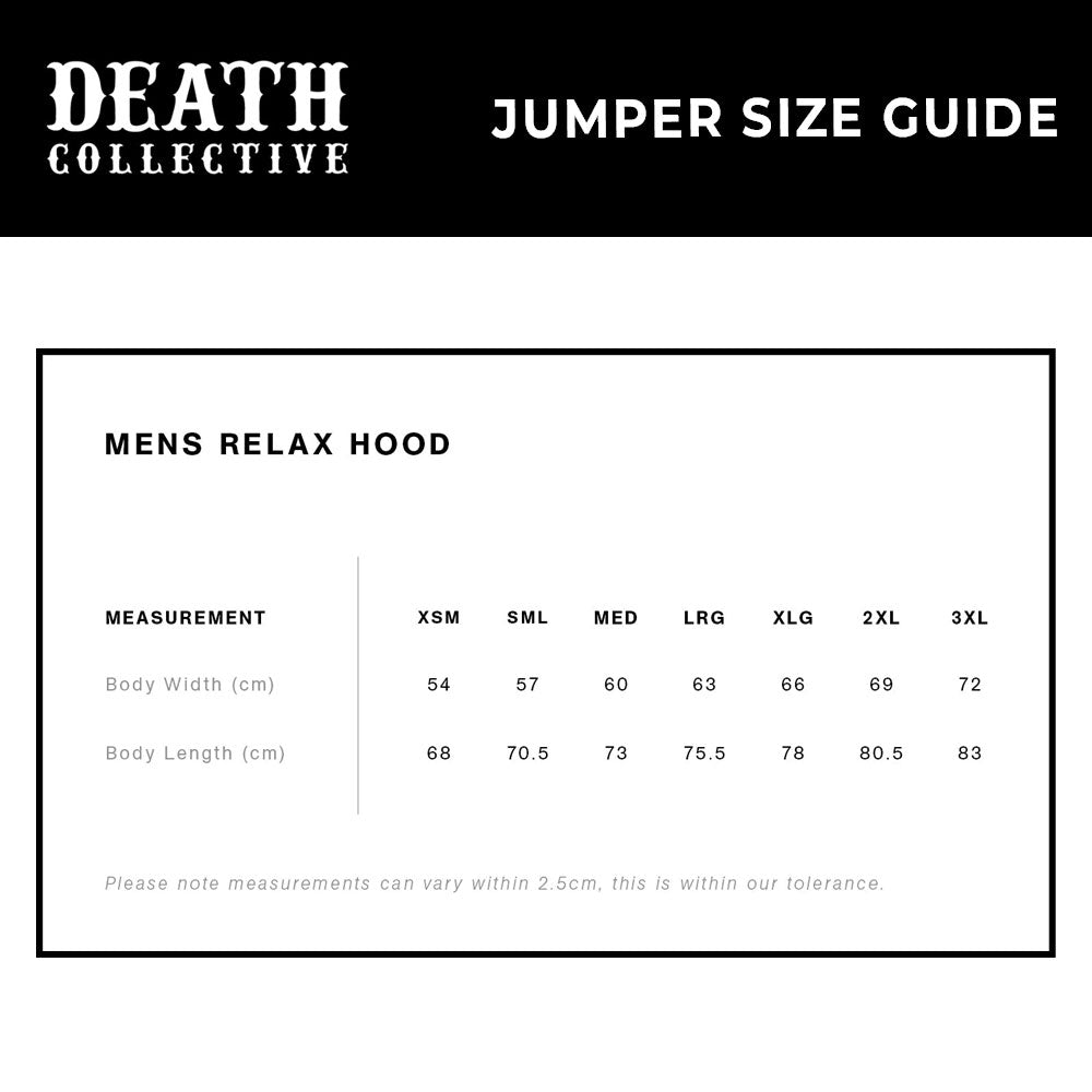 Death Collective - Shop Bomber Black Jacket Size Guide