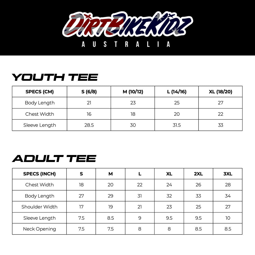 DBK - Moto Head Youth Tee Size Guide