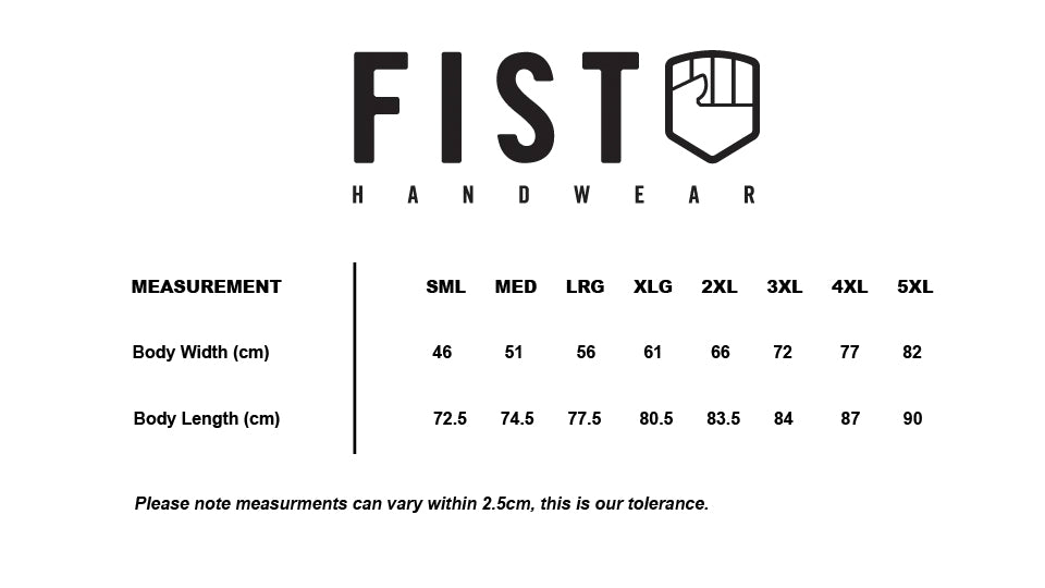 Fist - Short Sleeve Ruthless Tee Size Guide