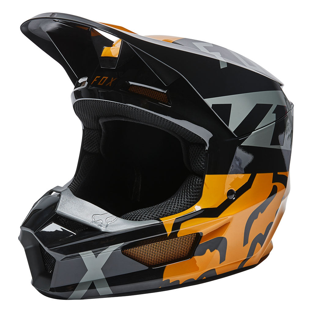 Fox - Youth V1 Skew Black/Gold Helmet