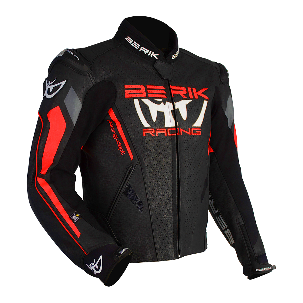 Berik - Apex Black/Fluro Red leather Jacket