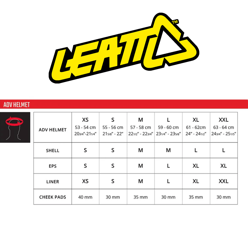 Leatt - 9.5 Carbon Adventure Helmet Kit Size Guide