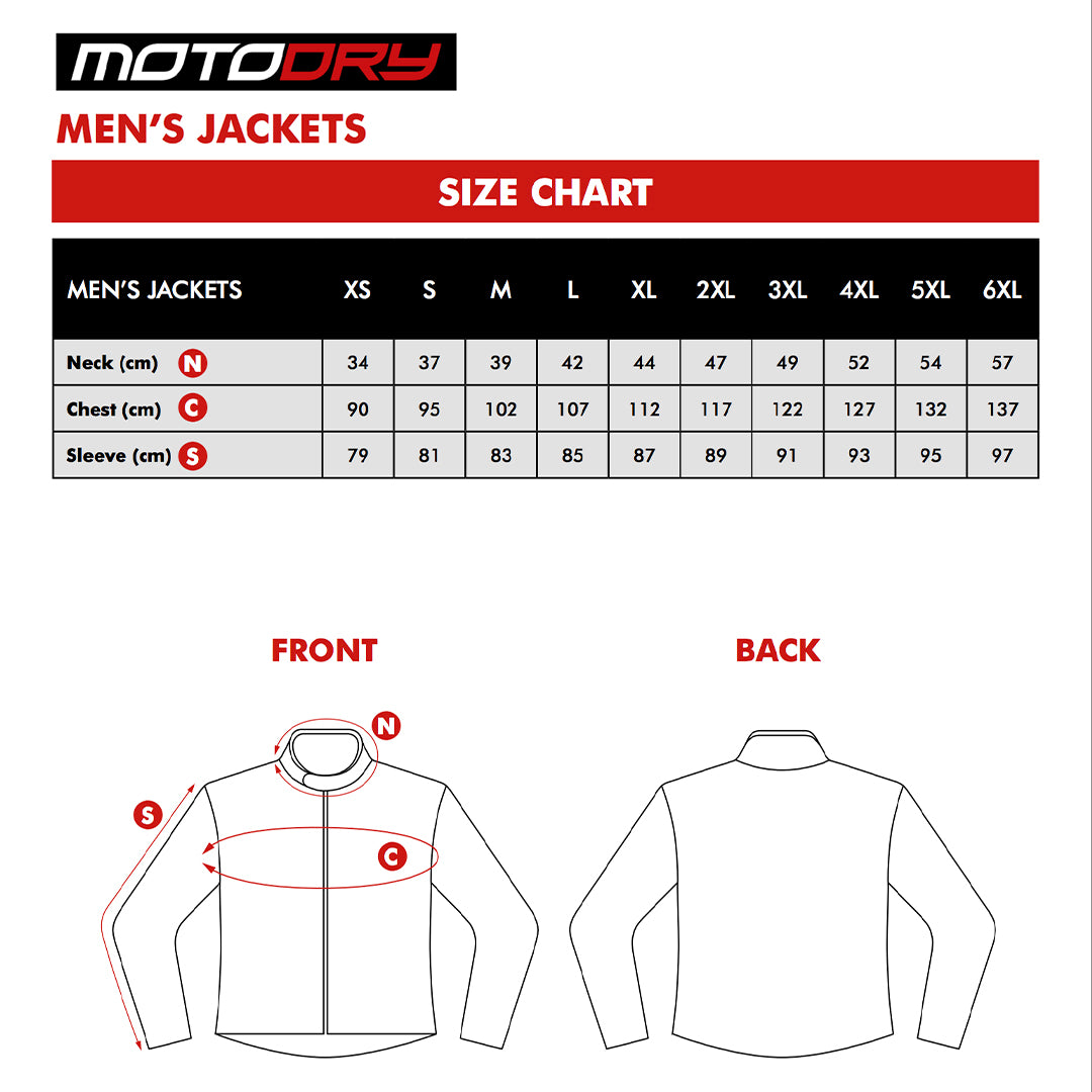 Moto Dry - Street Kevlar Protective Hoody Size Guide