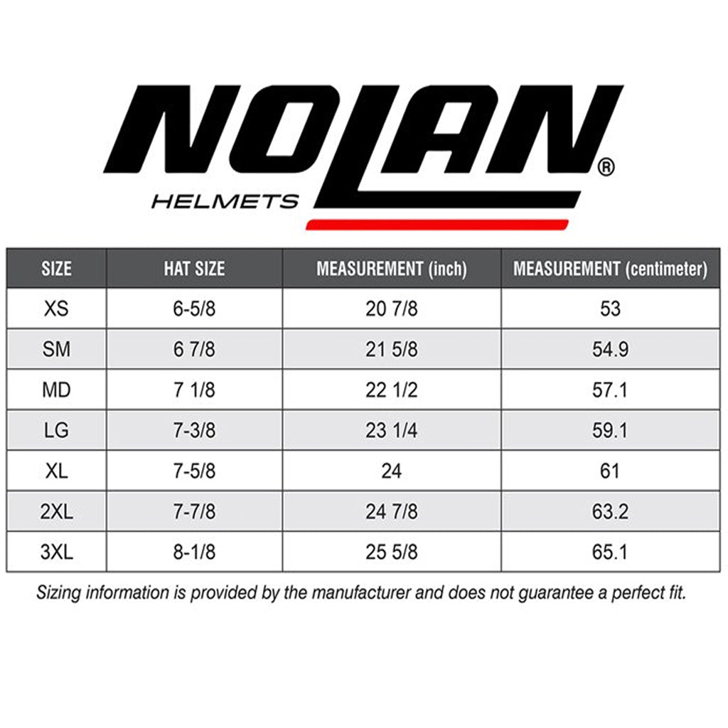 Nolan - X-804 RS Silver Edition Helmet Size Guide