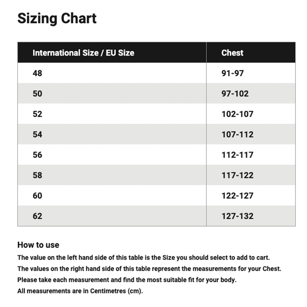 RST - Pro Series EVO CE Black/Grey/Teal Leather Suit Size Guide