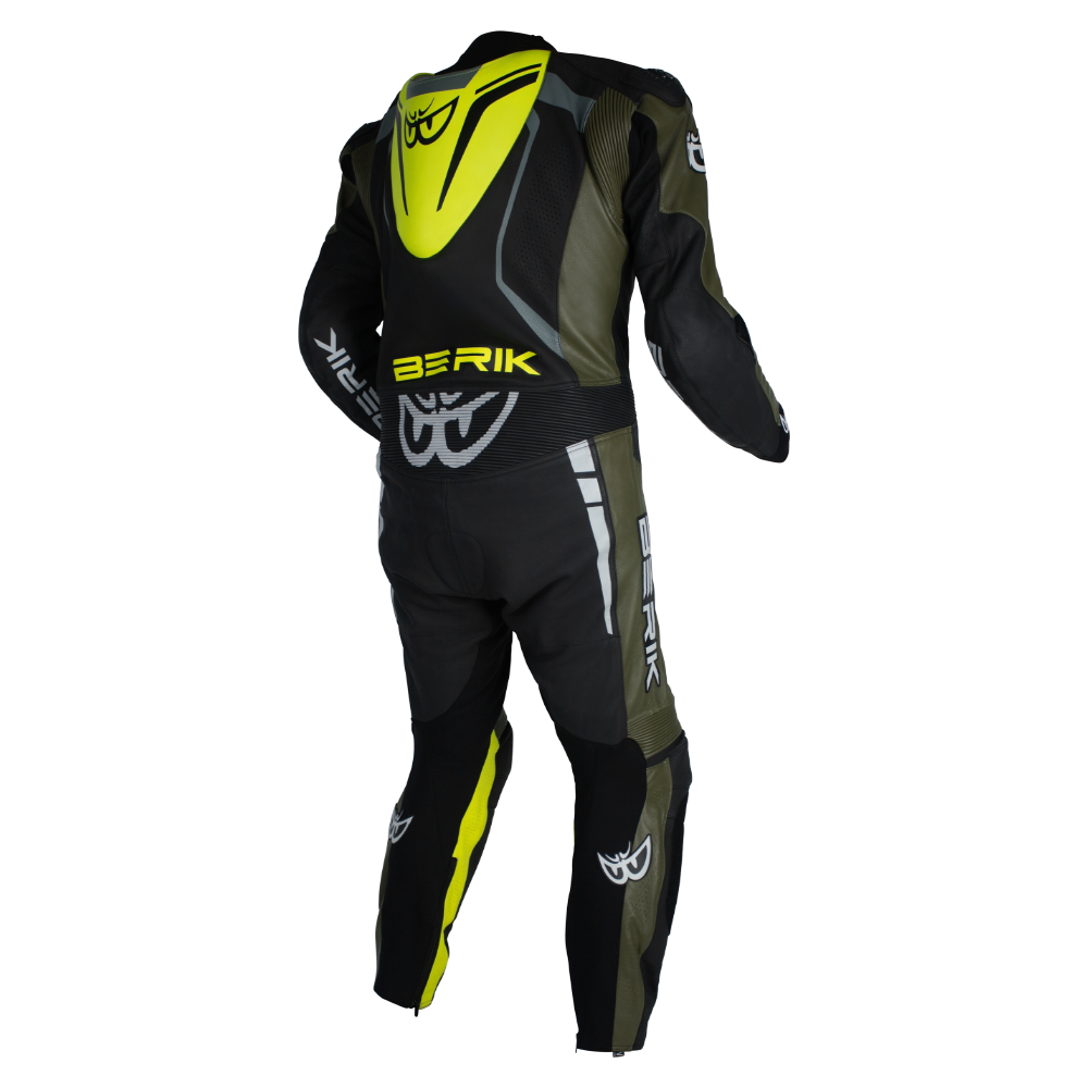 Berik - Sicily Black/Army/Yellow 1 Piece Leather Suit