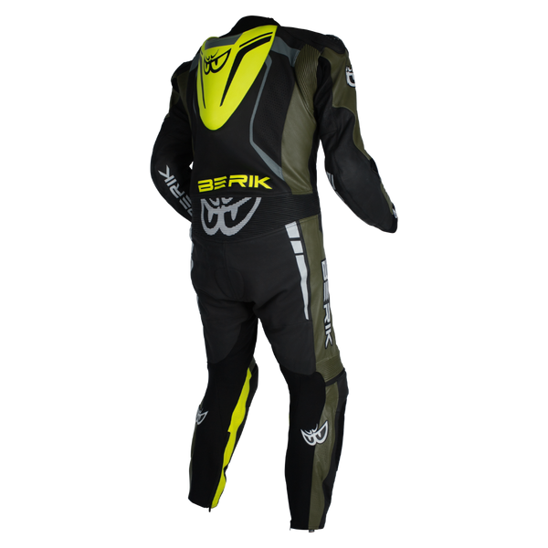 Berik - Sicily Black/Army/Yellow 1 Piece Leather Suit