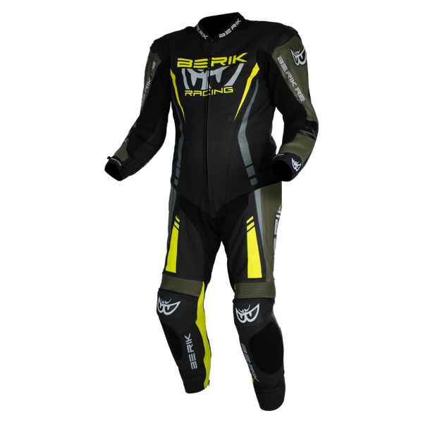 Berik - Sicily Black/Army/Yellow 1 Piece Leather Suit