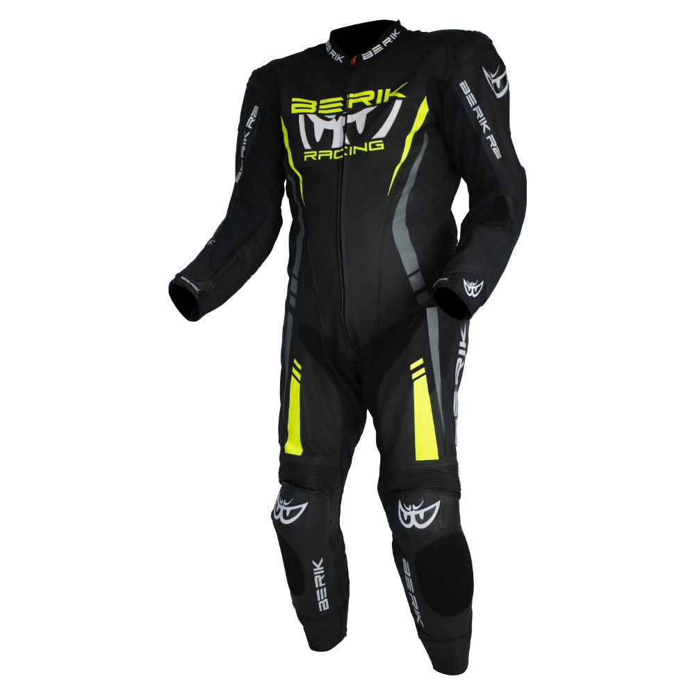 Berik - Sicily Black/Flo Yellow 1 Piece Leather Suit