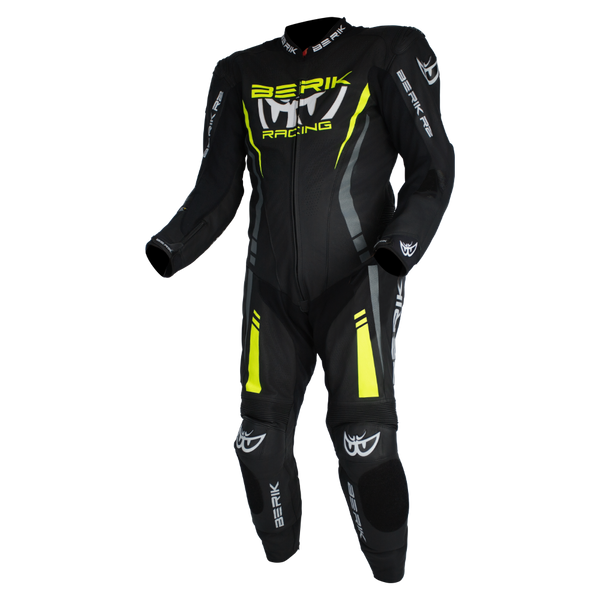 Berik - Sicily Black/Flo Yellow 1 Piece Leather Suit