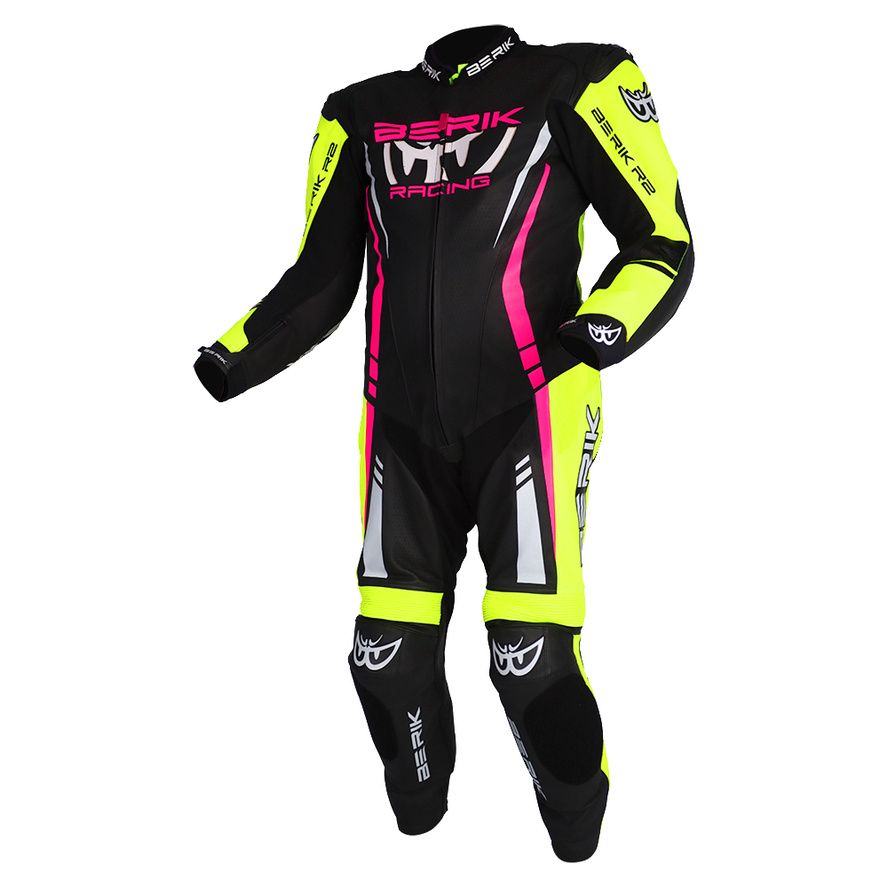 Berik - Sicily Black/Flo Yellow/Pink 1 Piece Leather Suit