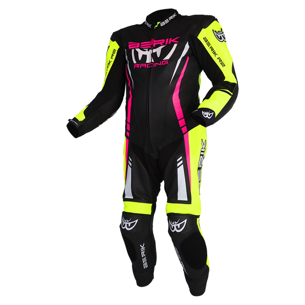 Berik - Sicily Black/Flo Yellow/Pink 1 Piece Leather Suit