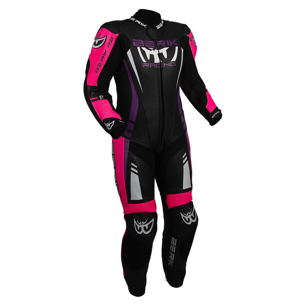 Berik - Ladies Sicily Black/Pink 1 Piece Leather Suit