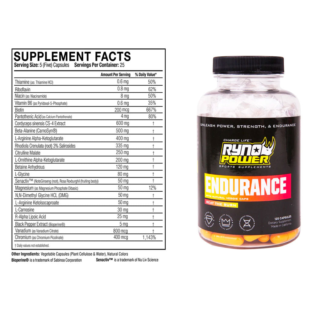 Ryno Power - Endurance Capsules - 125 Pack