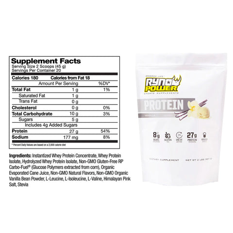 Ryno Power - Vanilla Flavour Single Serve Protein Powder - 45g